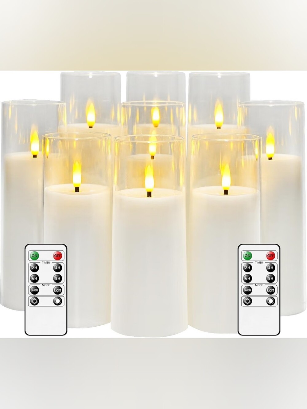White LED Flameless Pillar Candles with Remote Set Of 9